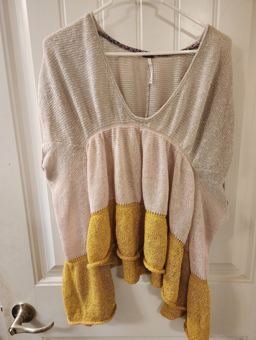 Free People Knit Colorblock Sweater | Boho Oversized Pullover | XS